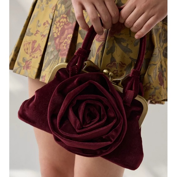Urban Outfitters Handbags - Urban outfitters Velvet Rose Handbag - Burgundy